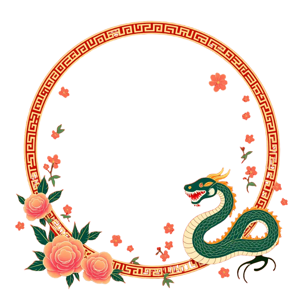 Oriental Dragon and Floral Frame